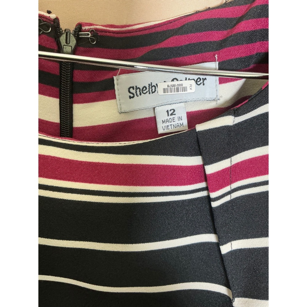 Shelby Palmer Sheath Dress Womens 12 Black Burgundy Striped Sleeveless Excellent - Picture 5 of 15